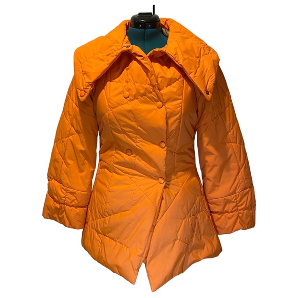 NWOT New London USA Orange Asymetrial Puffer Winter Coat Size Large - Picture 1 of 16